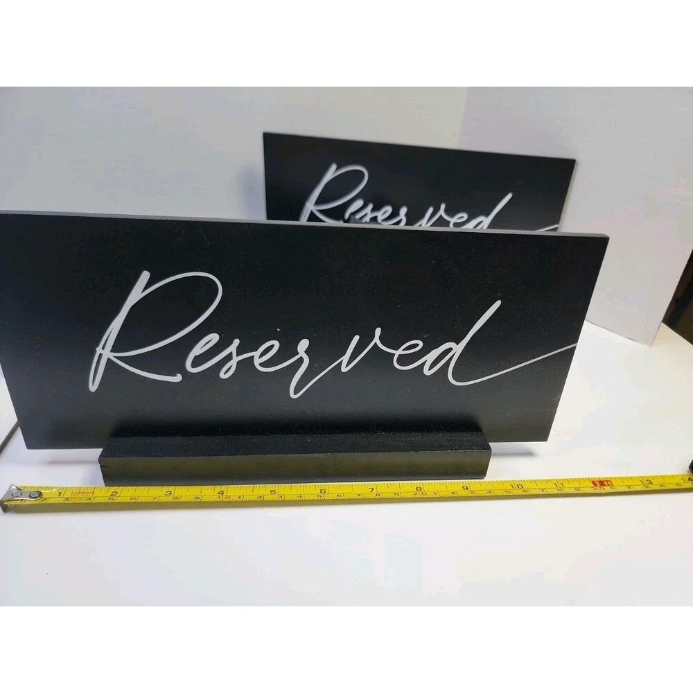 Set of 12 Reserved Wedding Signs Black White Ribbon Chair Row And 2 Tabletop